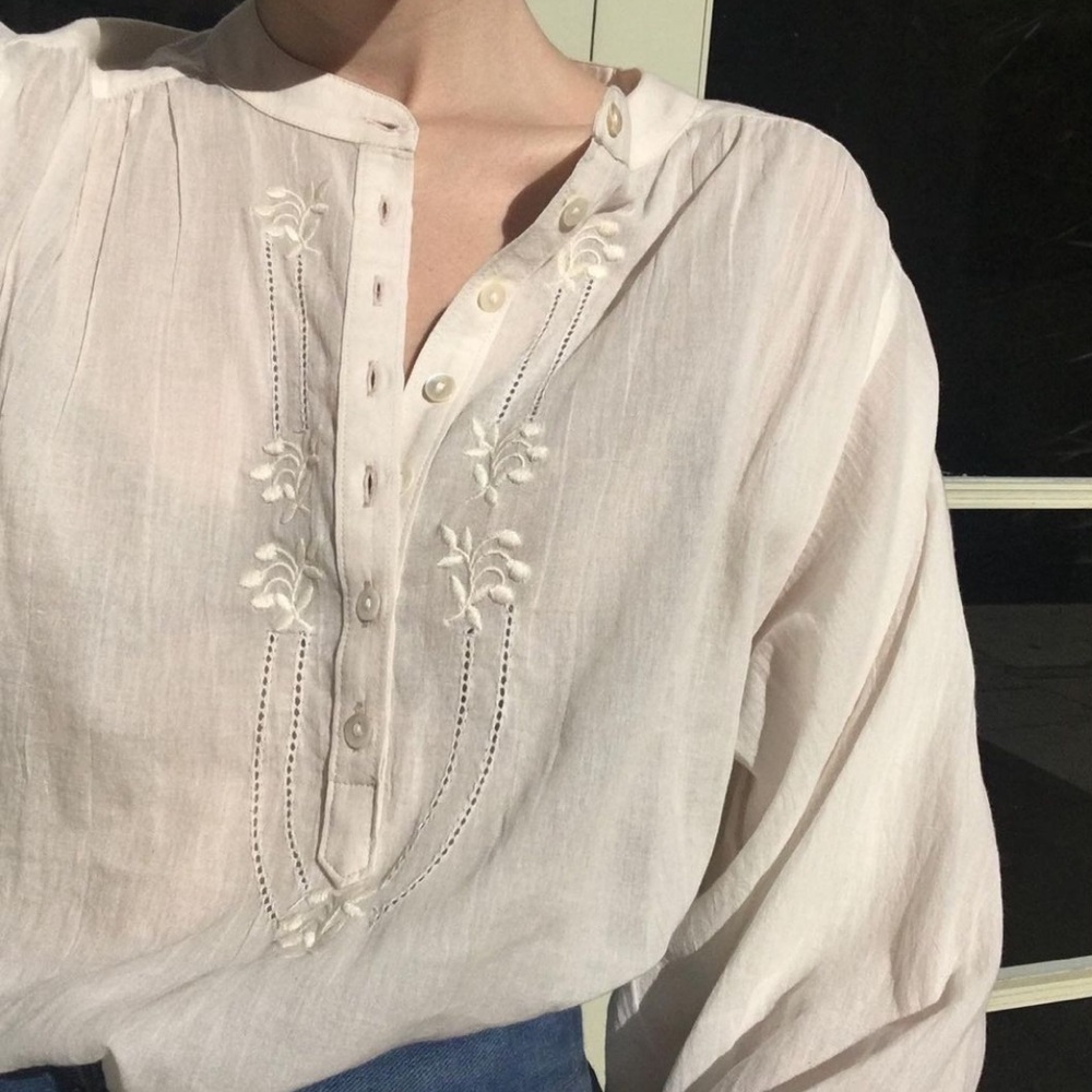 Marie Louise De Monterey Embroidered Eyelet Blouse Size Medium NWT Cream